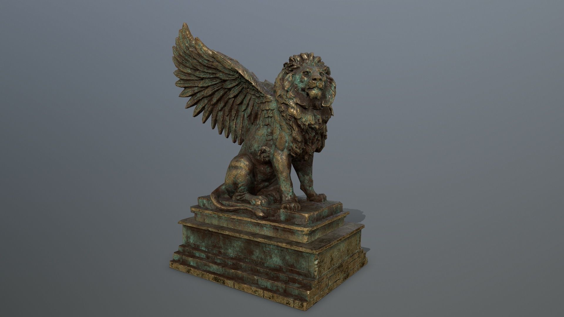 old gold lion statue Low-poly 3D model_10