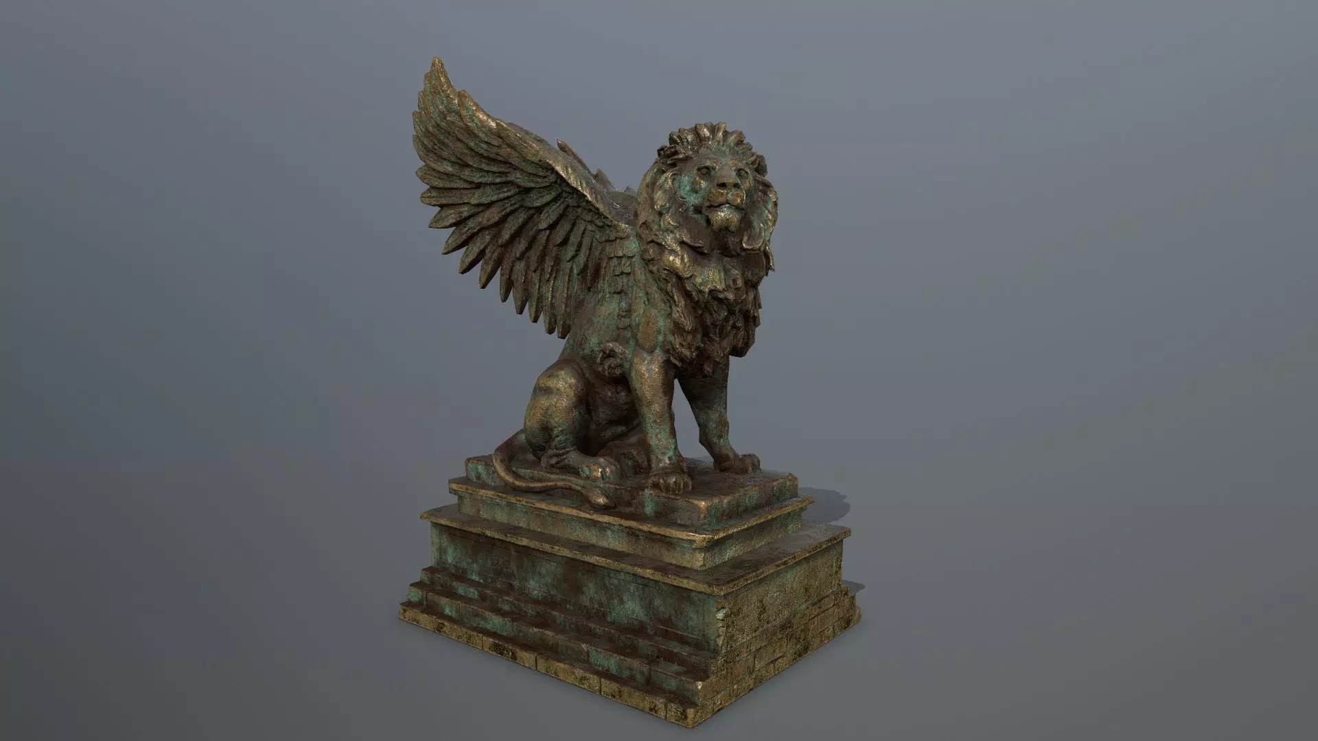 old gold lion statue Low-poly 3D model_0