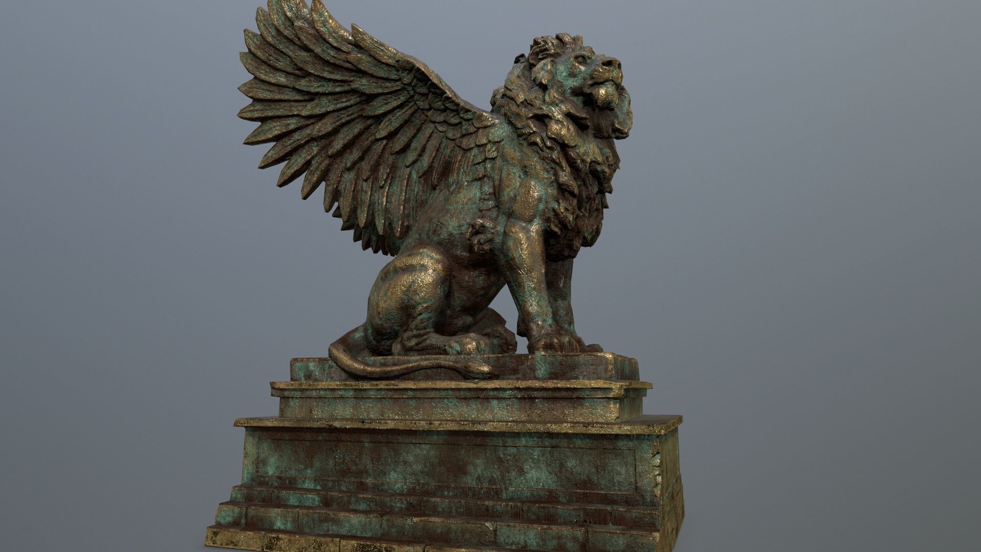 old gold lion statue Low-poly 3D model_11