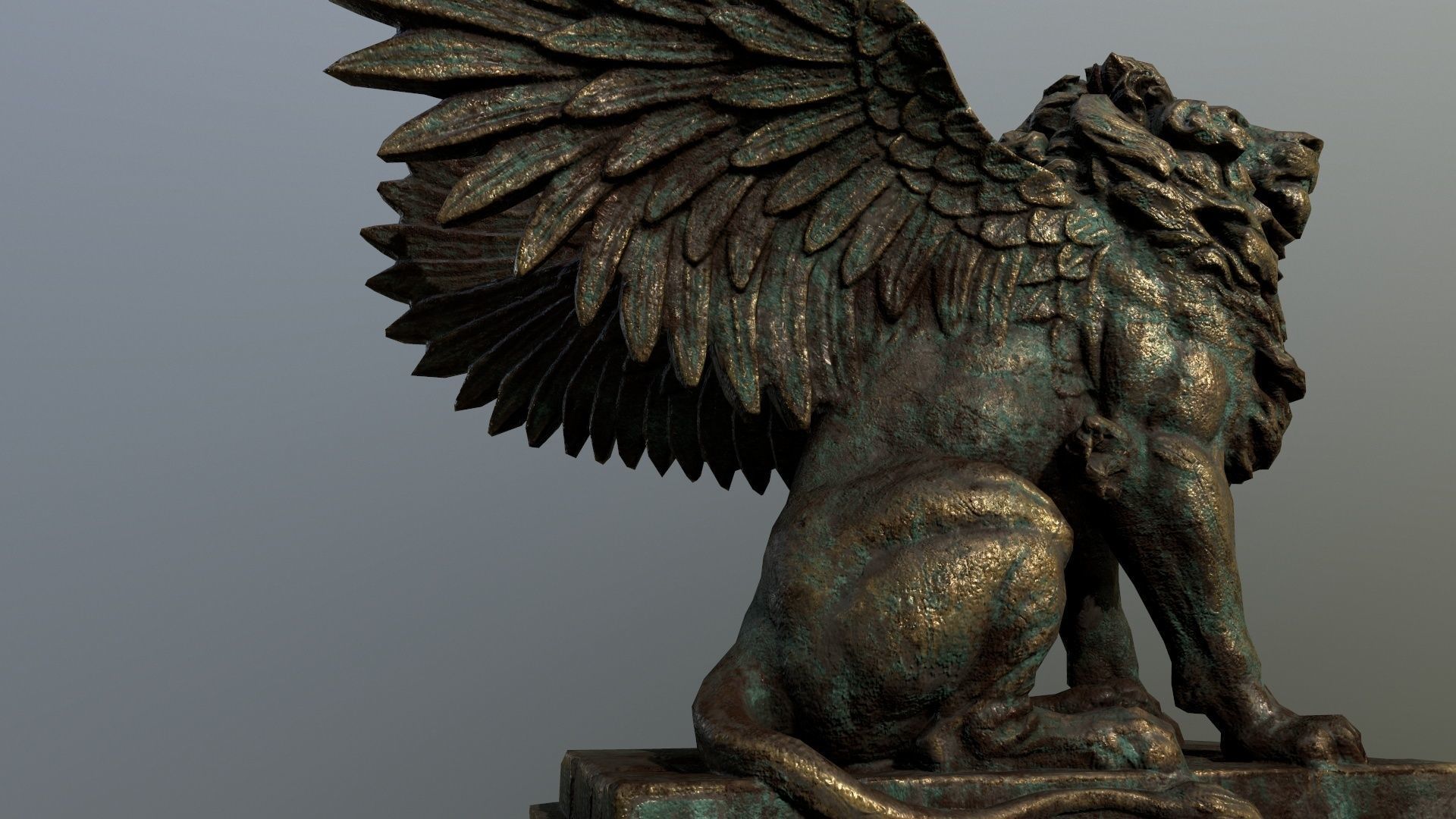 old gold lion statue Low-poly 3D model_18