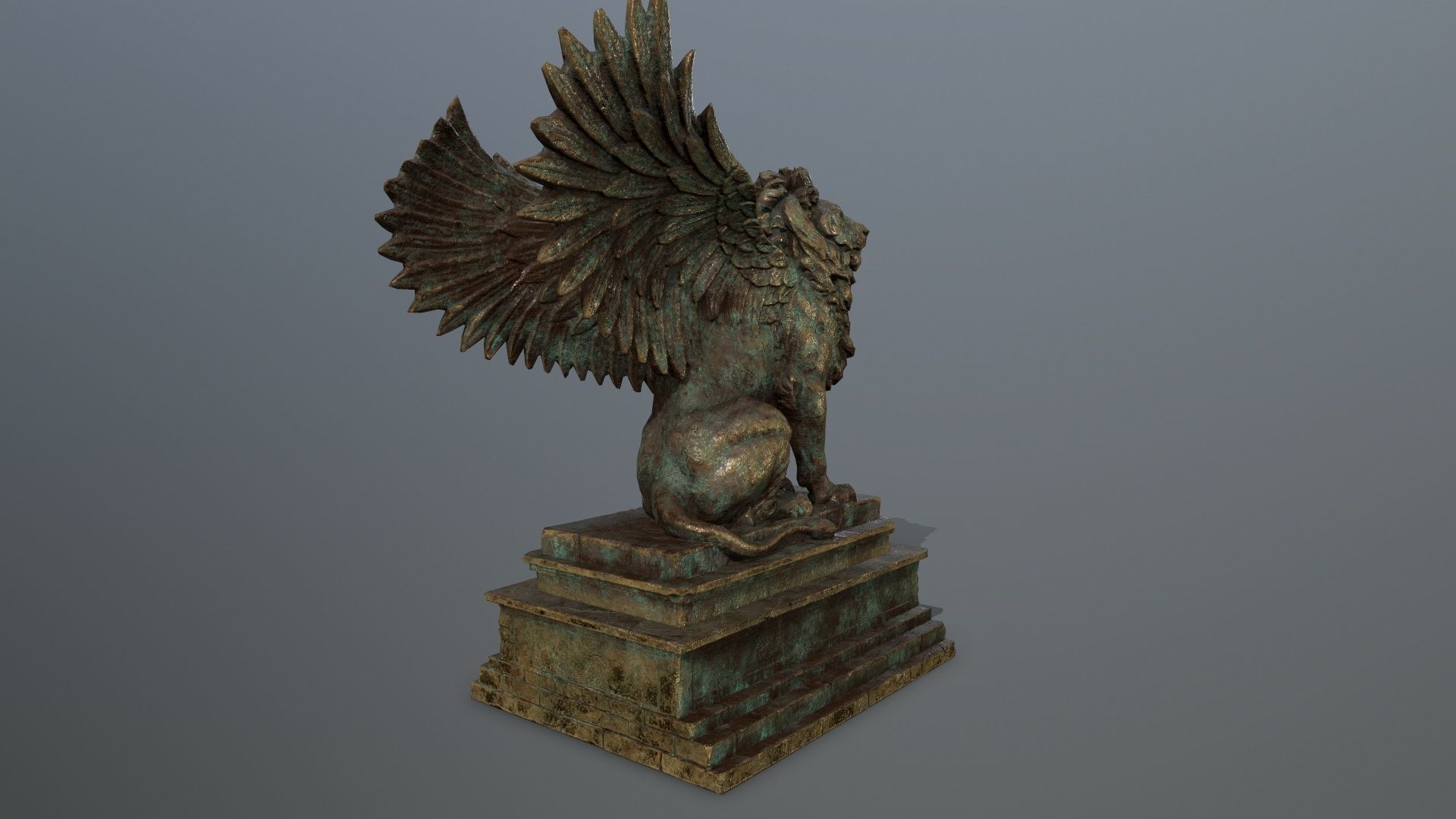 old gold lion statue Low-poly 3D model_4
