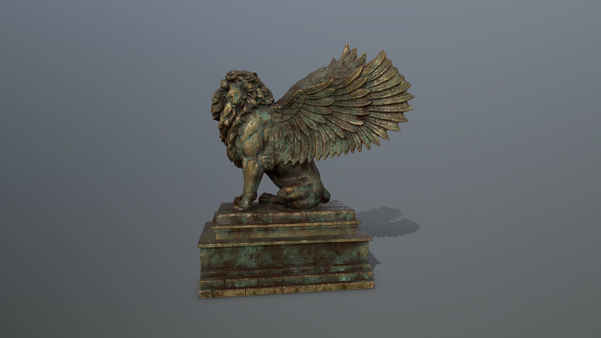 old gold lion statue Low-poly 3D model_7