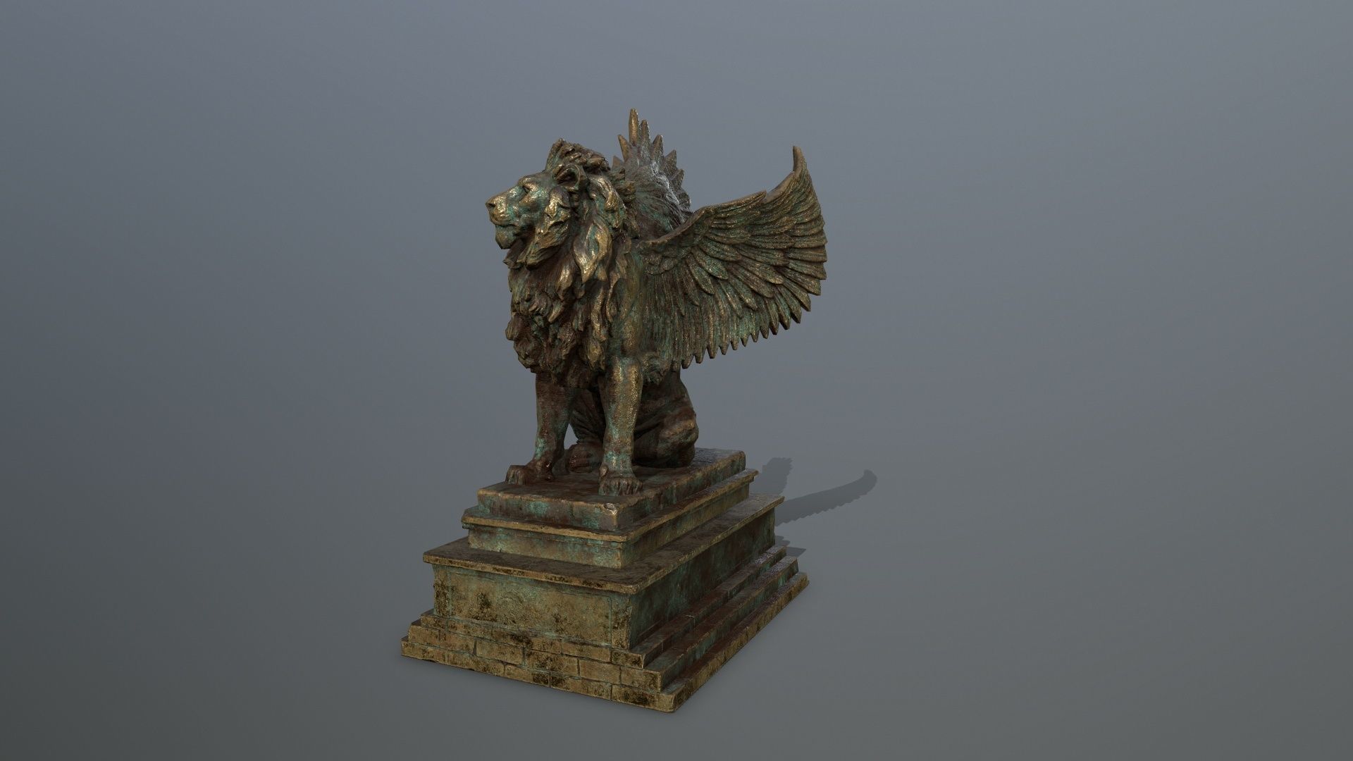 old gold lion statue Low-poly 3D model_8