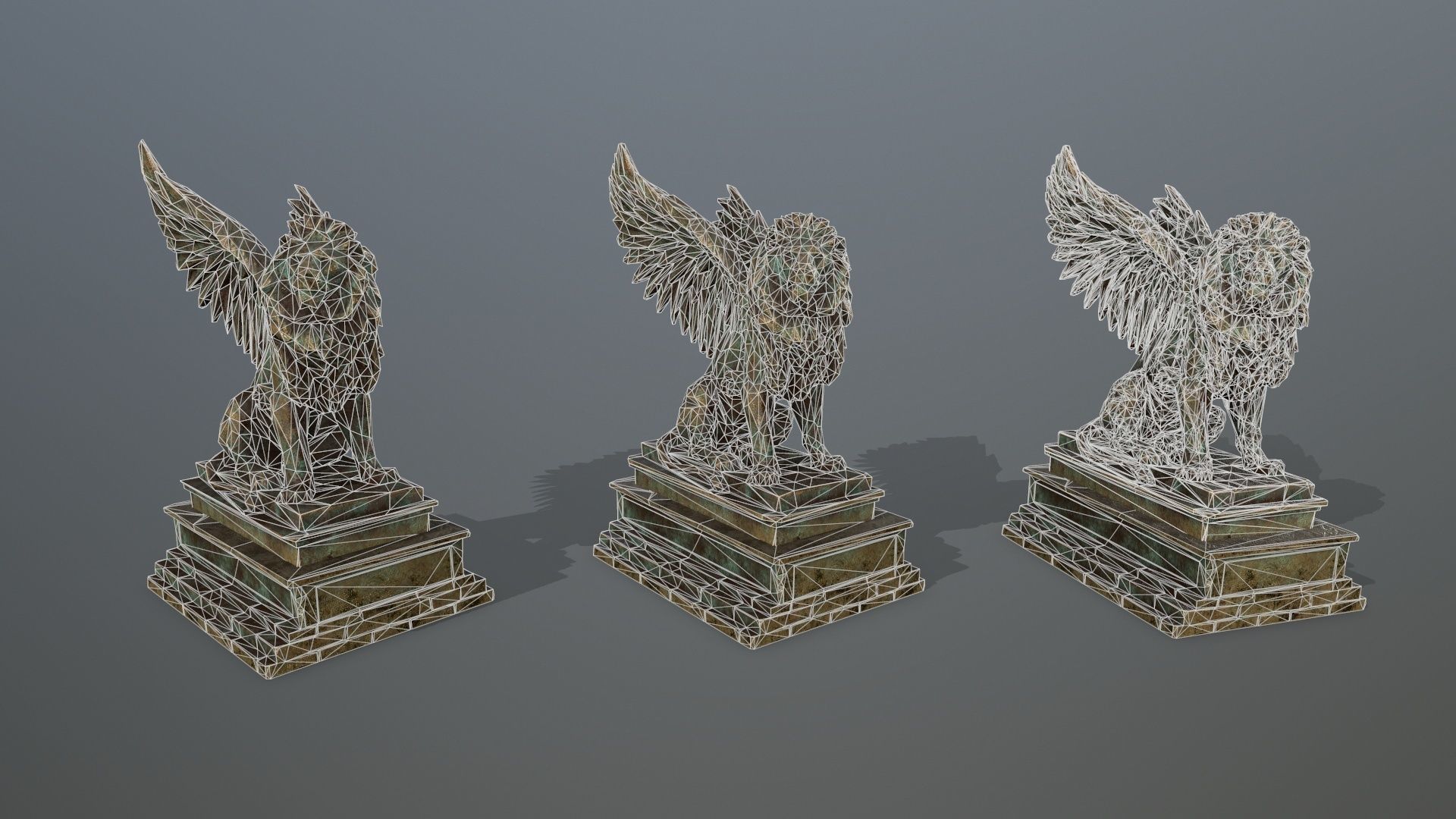 old gold lion statue Low-poly 3D model_2