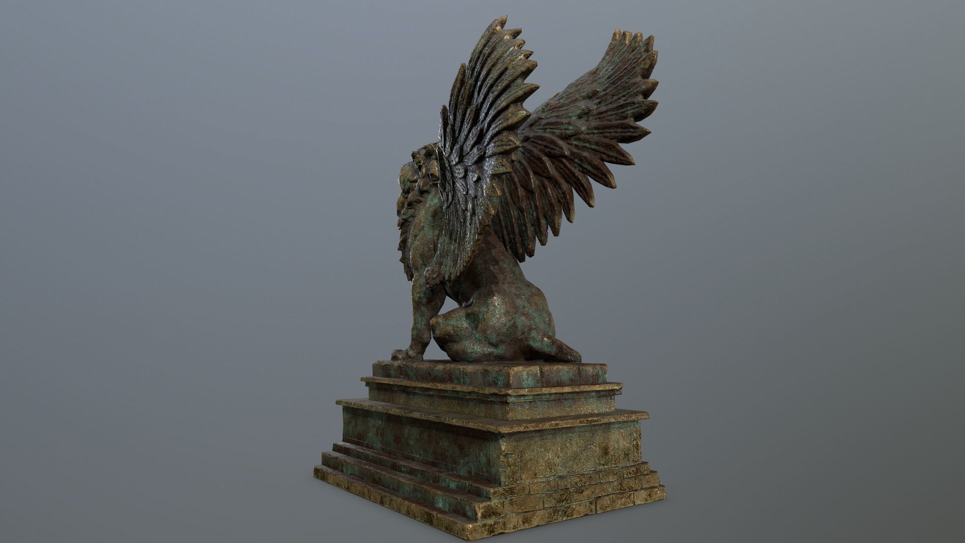 old gold lion statue Low-poly 3D model_15