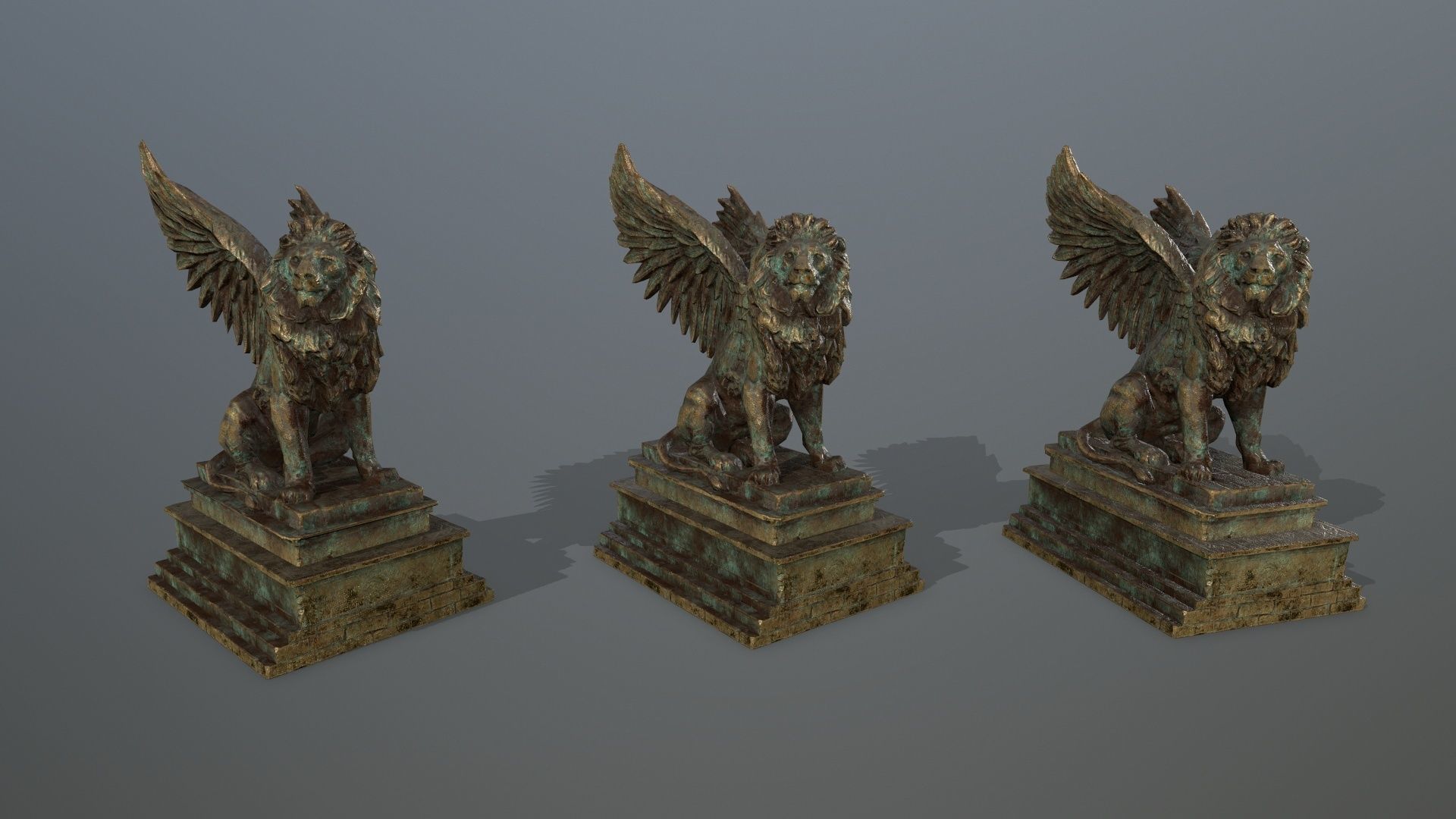 old gold lion statue Low-poly 3D model_1
