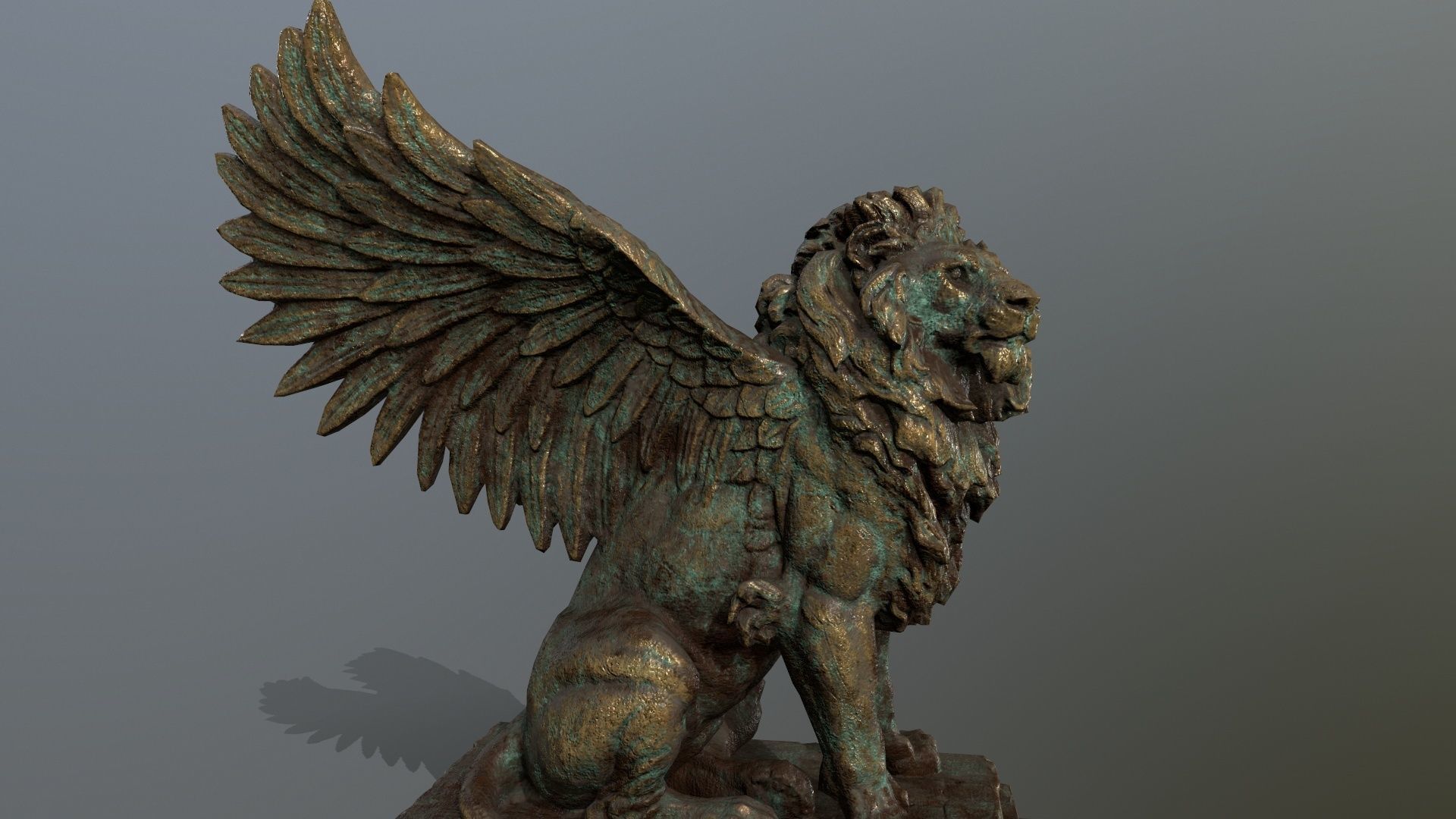 old gold lion statue Low-poly 3D model_17