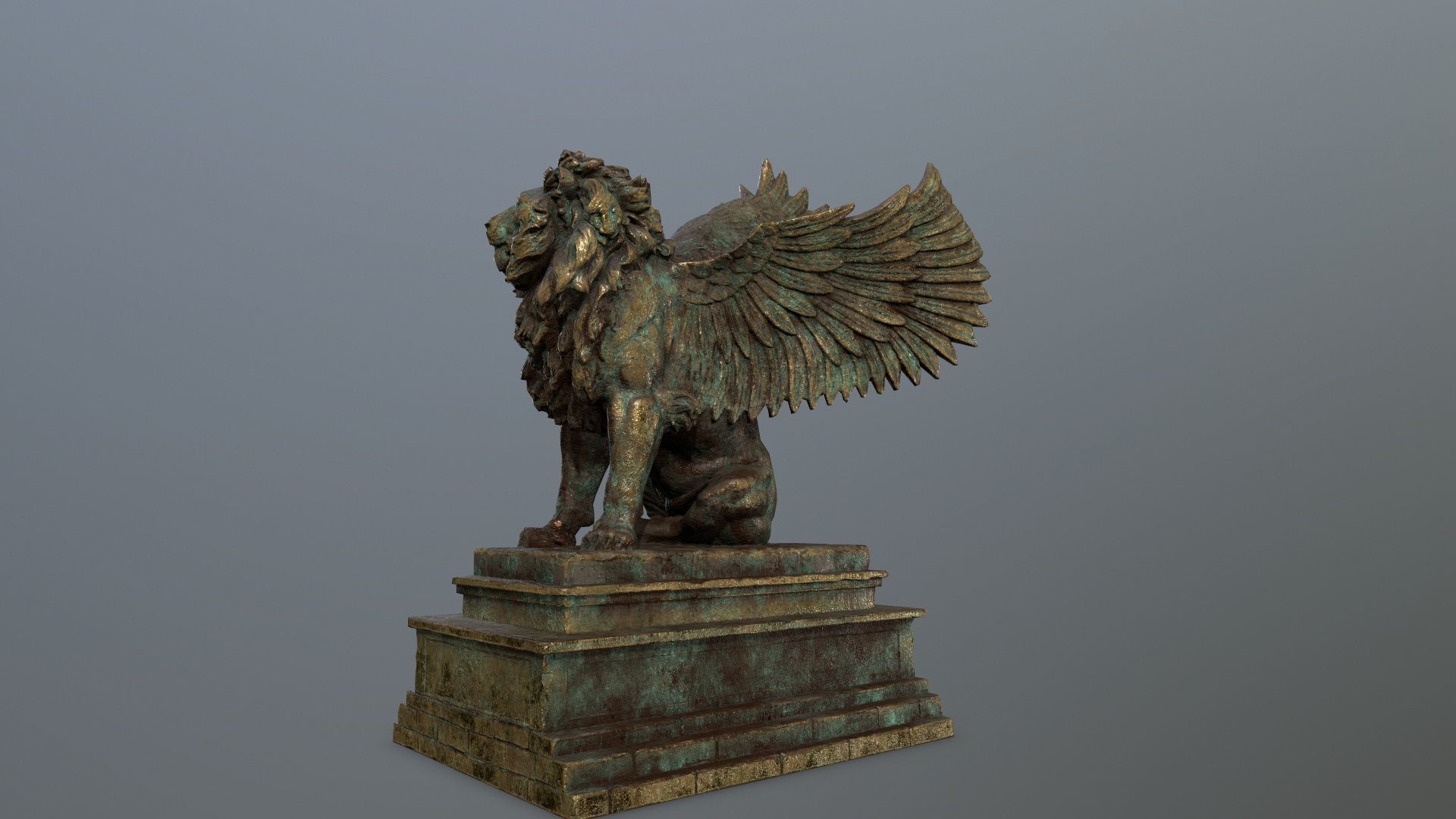 old gold lion statue Low-poly 3D model_13