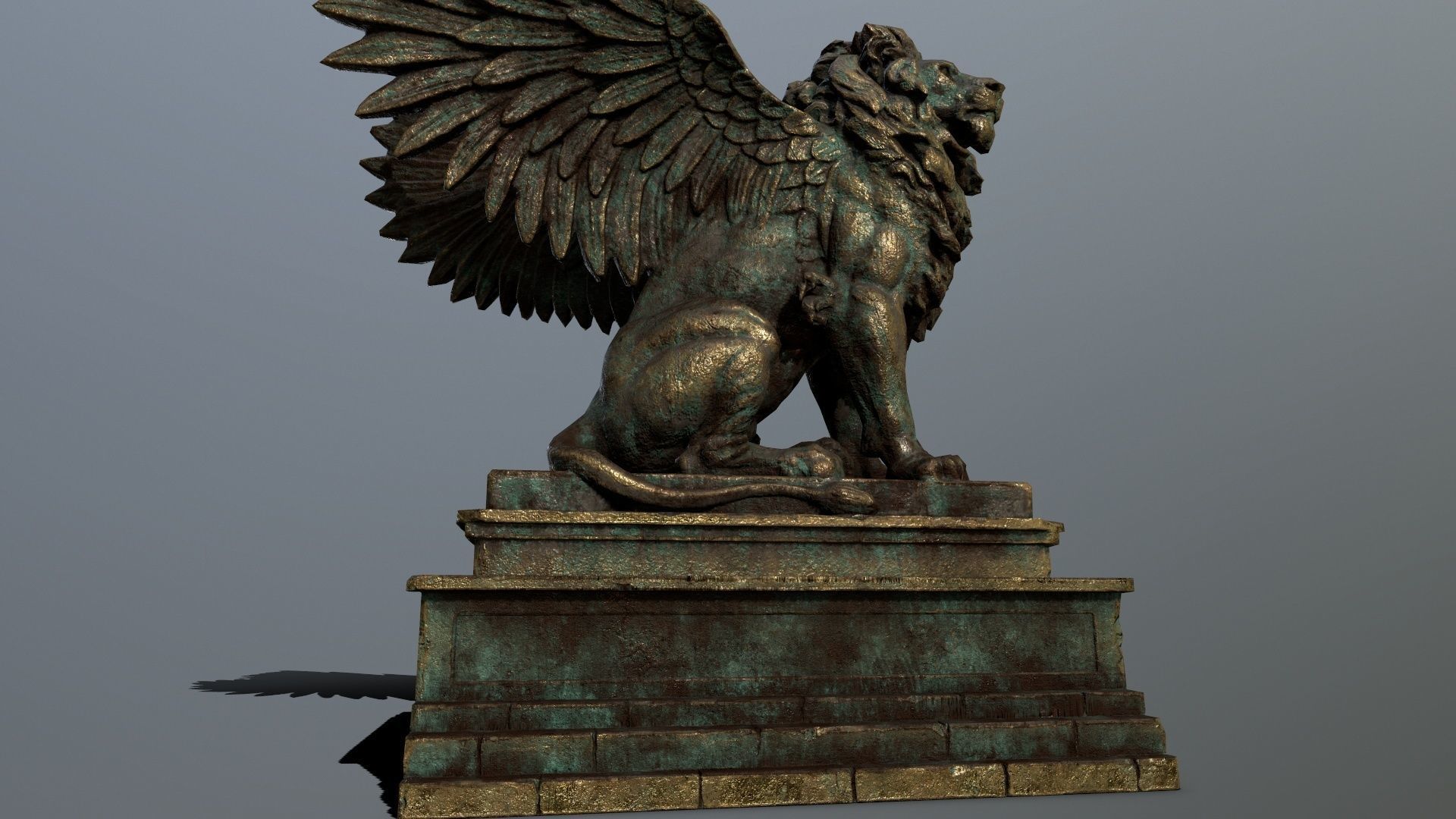 old gold lion statue Low-poly 3D model_19