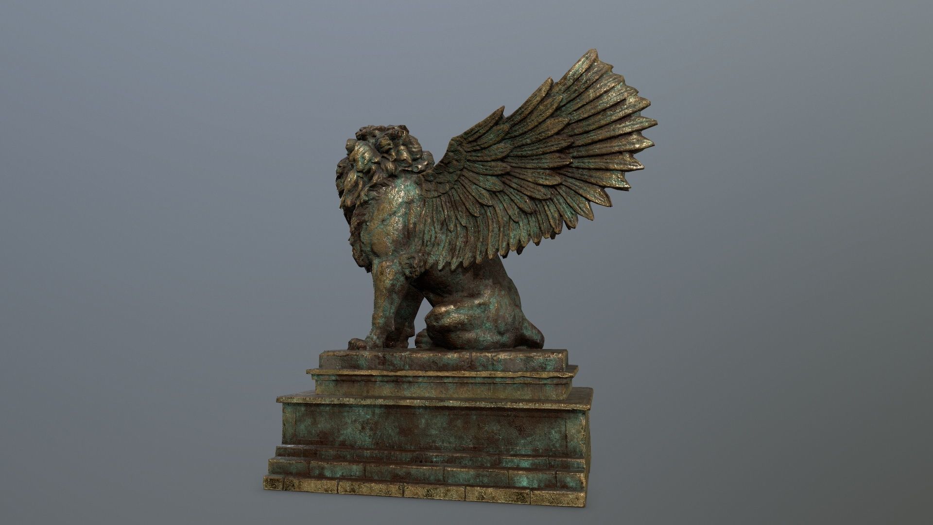 old gold lion statue Low-poly 3D model_14