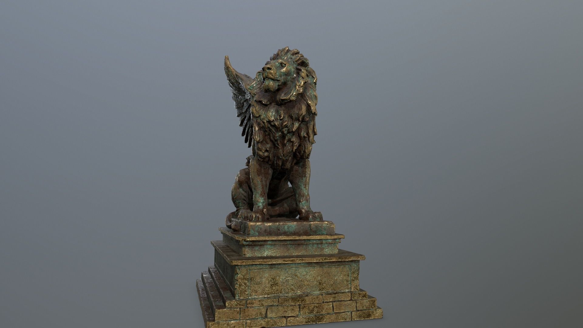 old gold lion statue Low-poly 3D model_12