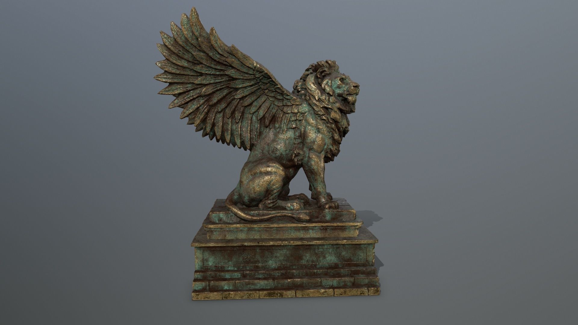 old gold lion statue Low-poly 3D model_3