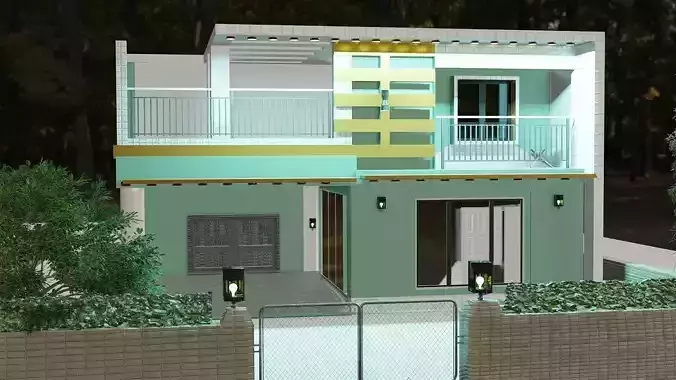 3D model Modern Small Home  Exterior Design 1200  Square Feet