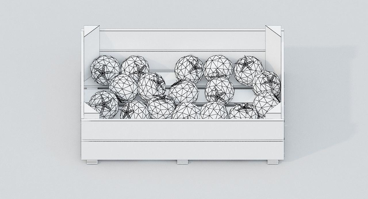 Wooden crate and tomatoes Low-poly 3D model_5