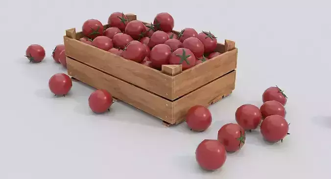 Wooden crate and tomatoes