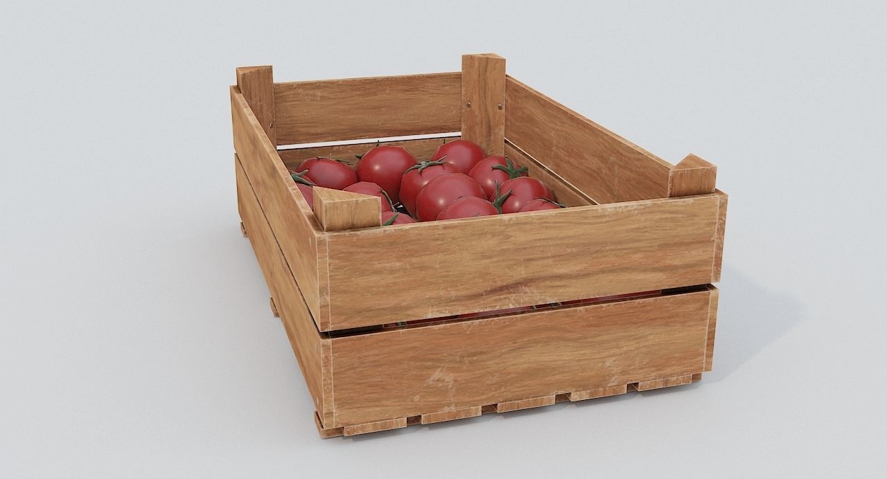 Wooden crate and tomatoes Low-poly 3D model_3