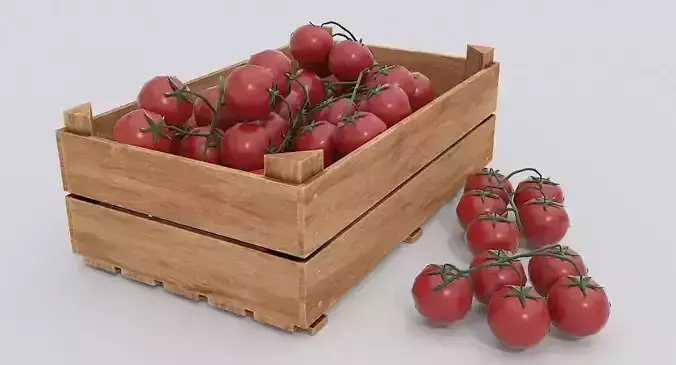 Wooden crate and tomatoes