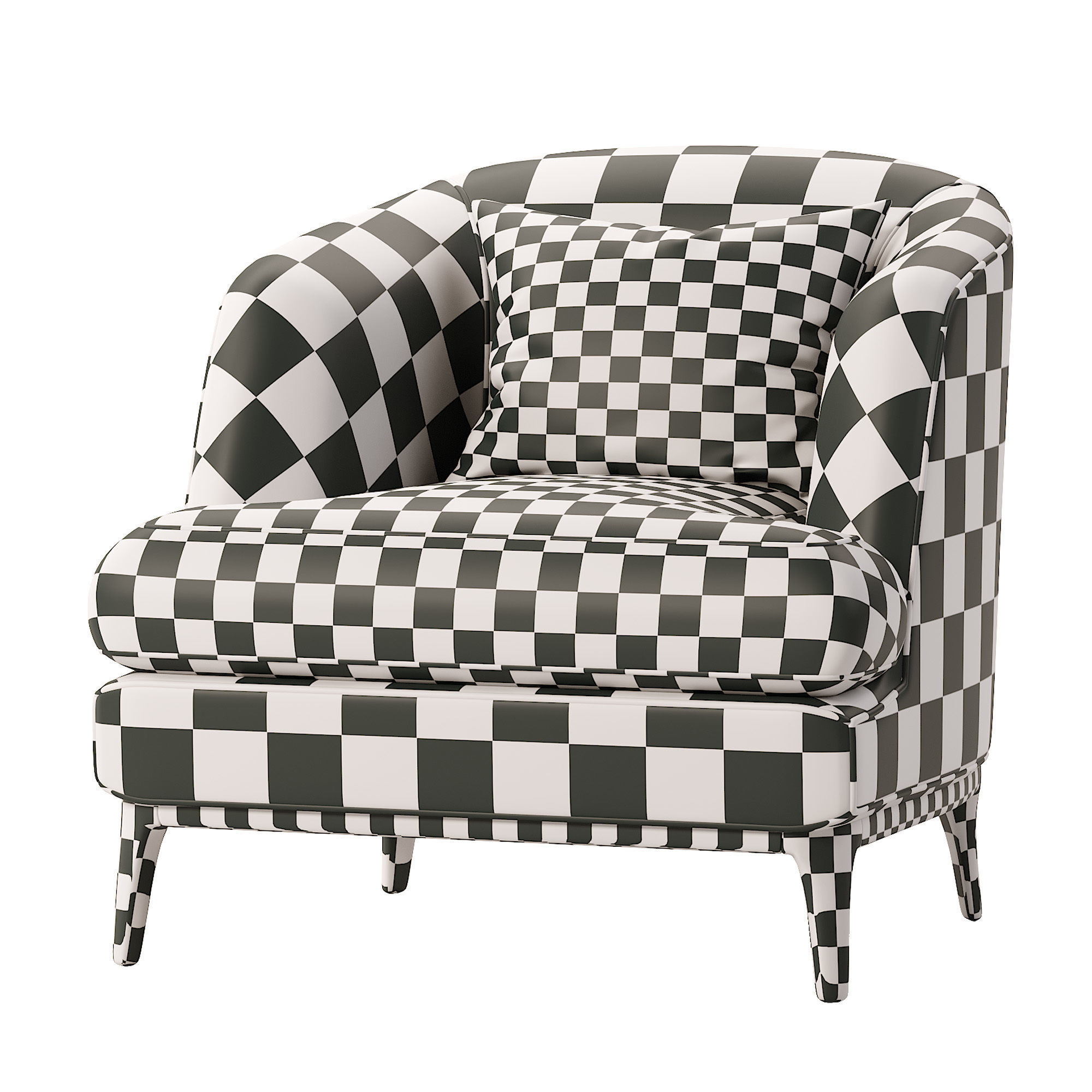 Armchair velvet chair with wooden legs Low-poly 3D model_4