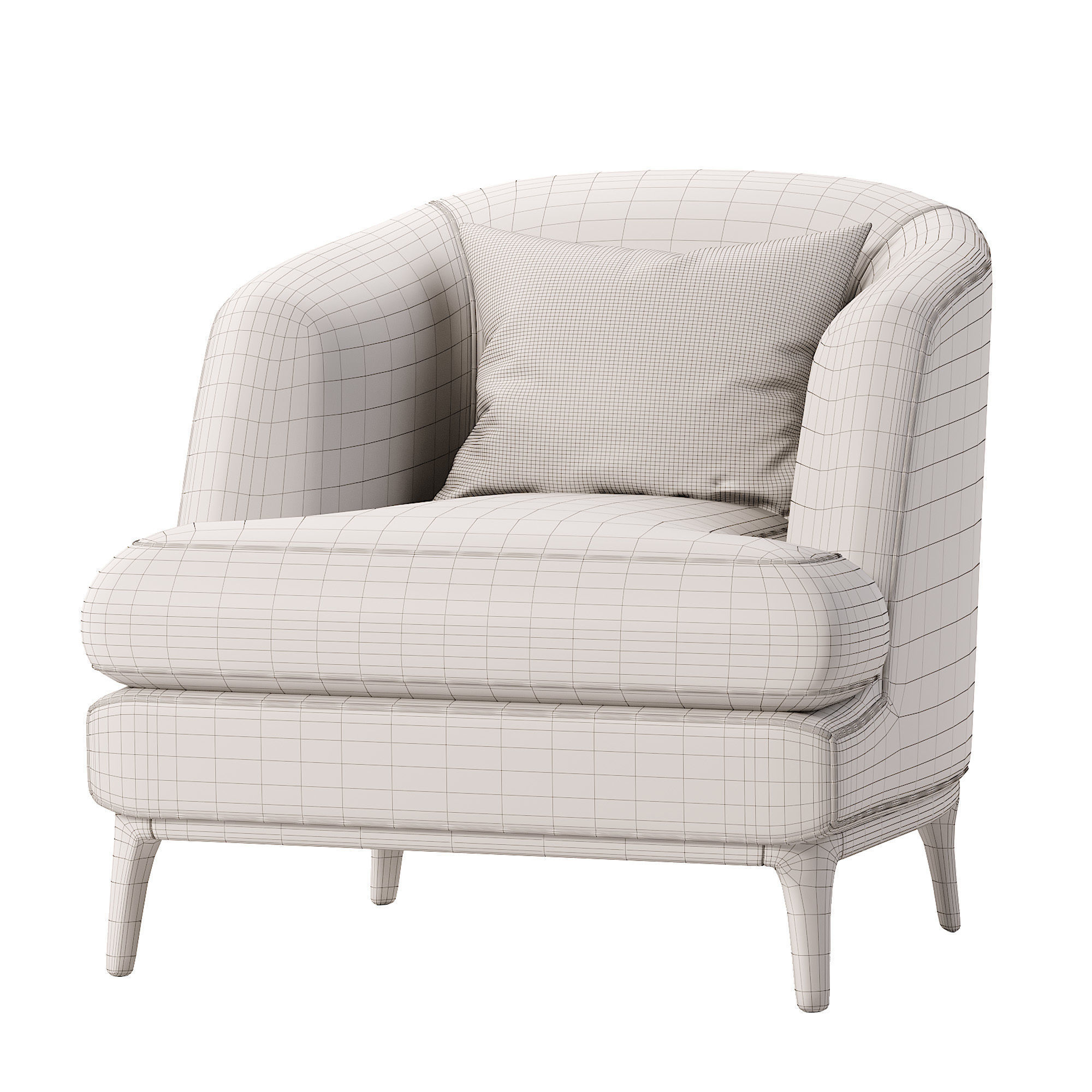 Armchair velvet chair with wooden legs Low-poly 3D model_5