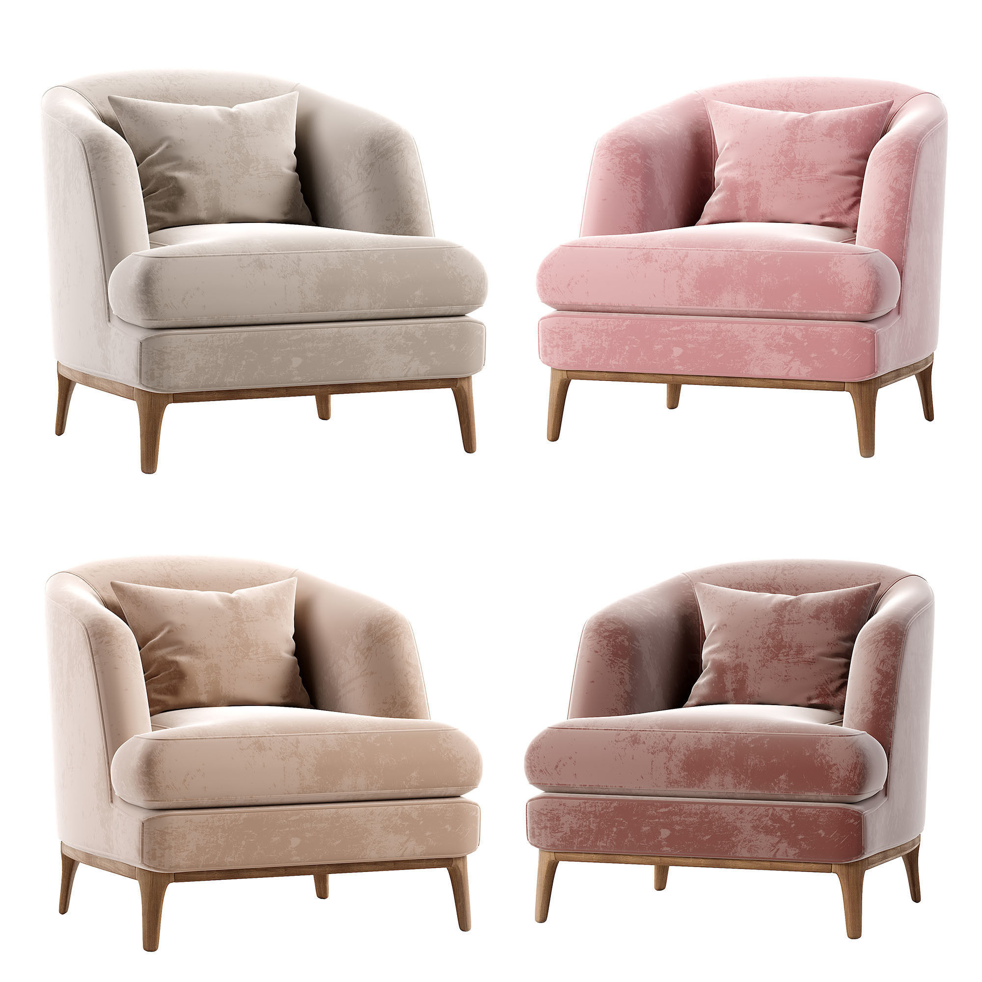 Armchair velvet chair with wooden legs Low-poly 3D model_6