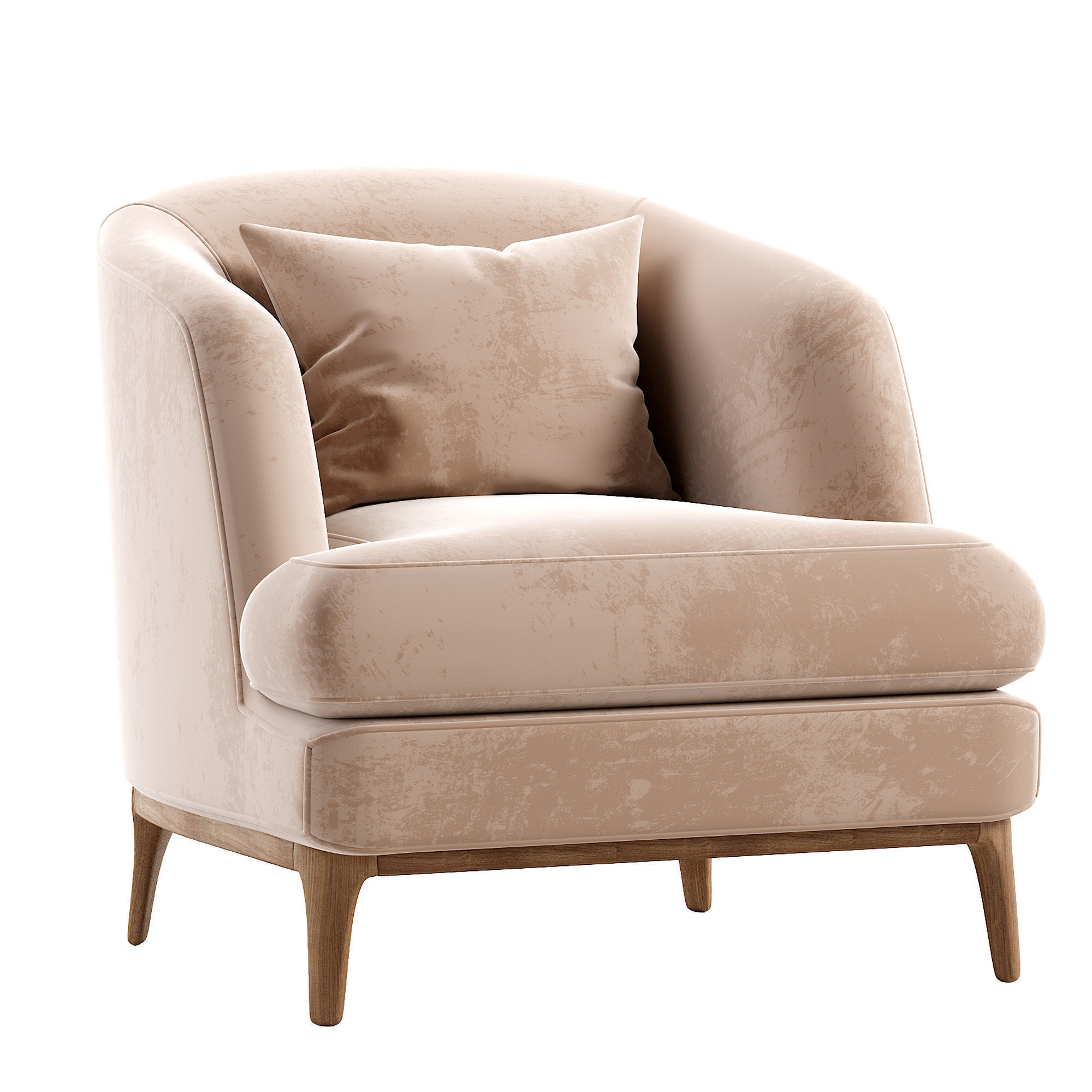 Armchair velvet chair with wooden legs Low-poly 3D model_1