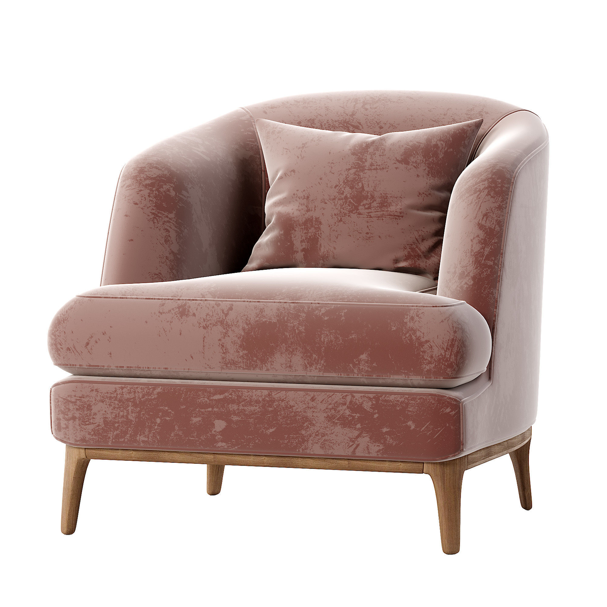 Armchair velvet chair with wooden legs Low-poly 3D model_3