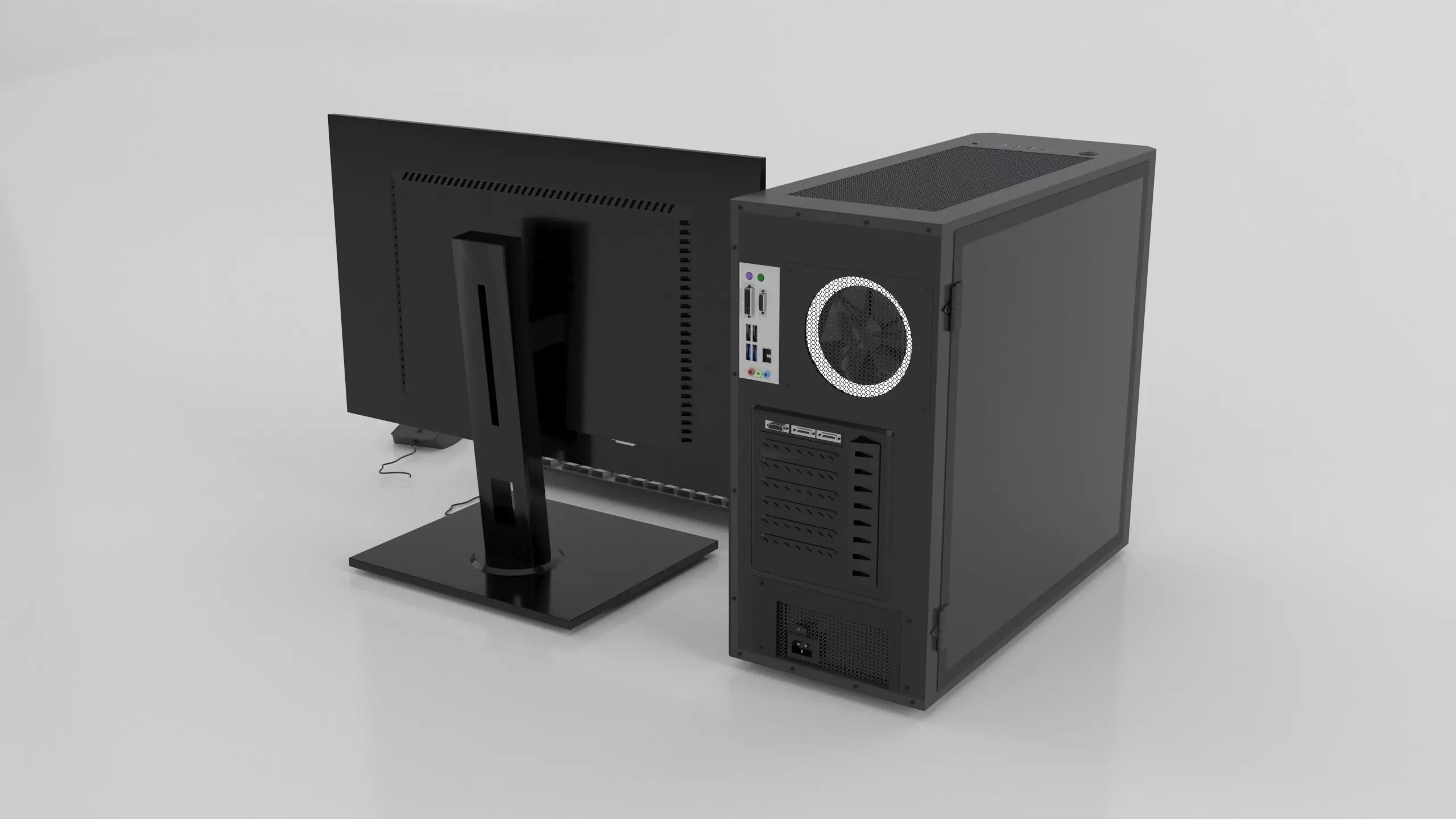 Computer Set 3D Model desktop with monitor and keyboard 3D model_0