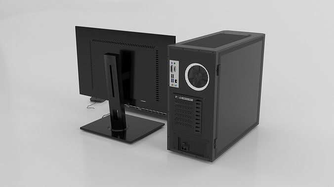 Computer Set 3D Model desktop with monitor and keyboard 3D model