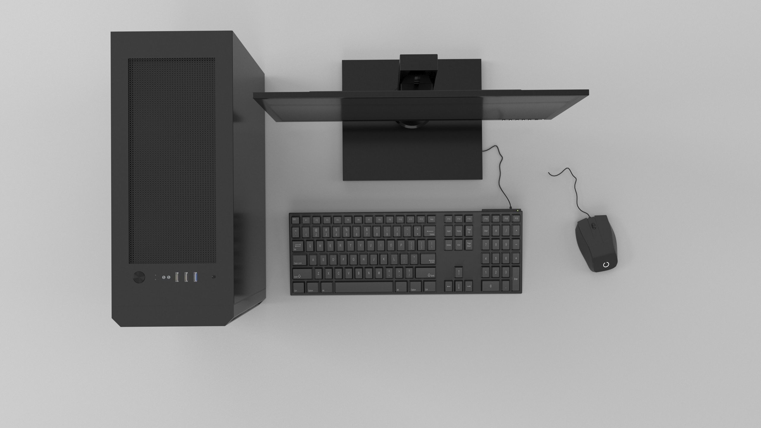 Computer Set 3D Model desktop with monitor and keyboard 3D model_2
