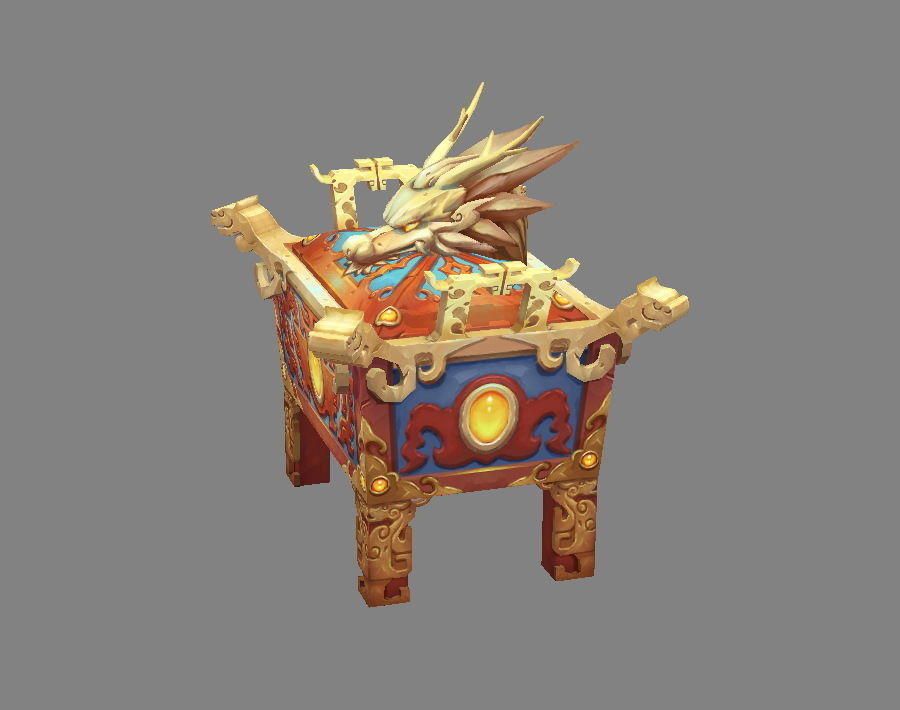 Cartoon Golden Dragon Treasure Box - Bronze Tripod Low-poly 3D model_1