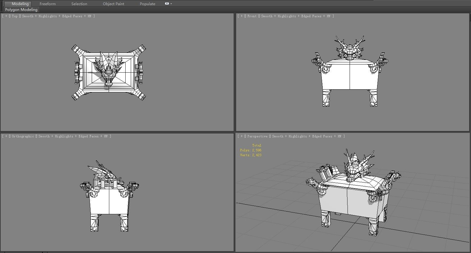 Cartoon Golden Dragon Treasure Box - Bronze Tripod Low-poly 3D model_5