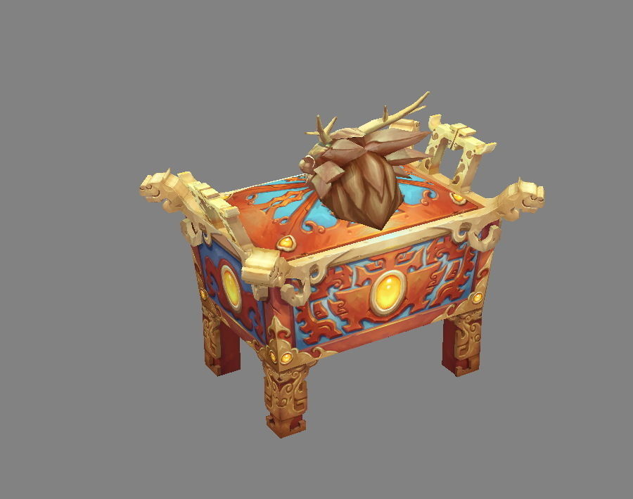 Cartoon Golden Dragon Treasure Box - Bronze Tripod Low-poly 3D model_2