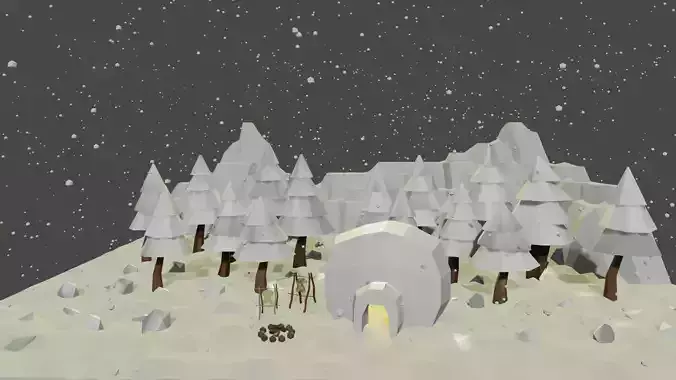 Winter Set snowy landscape with trees and snow 3D model