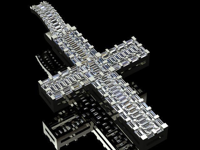 Cross Pendant with Baguette Diamonds 3D print model