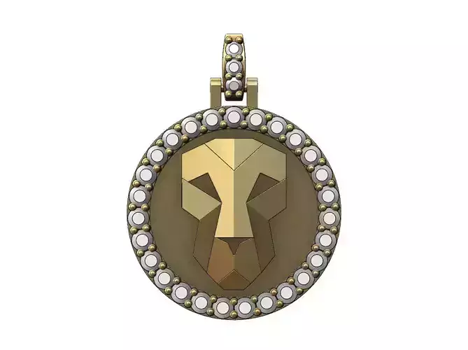 Round diamond geometric lion face pendant