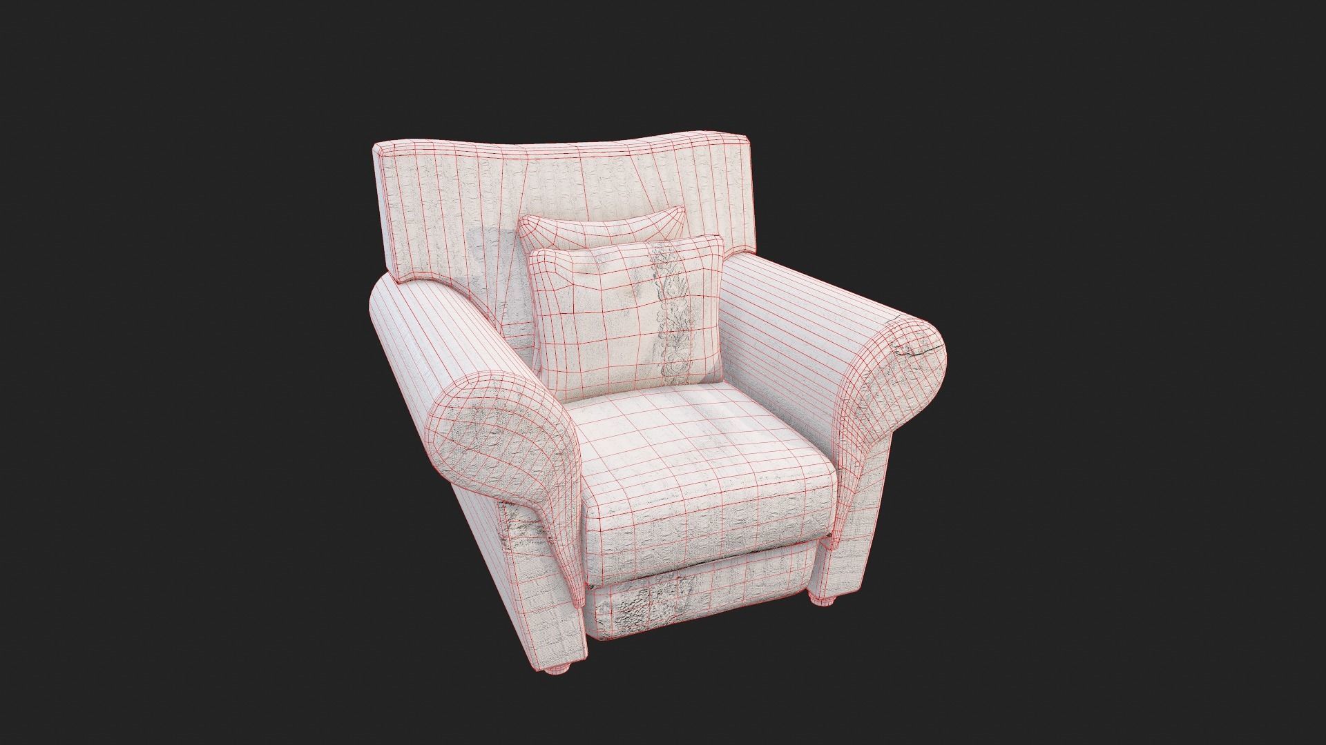 Old Fabric Armchair with Pillows Low-poly 3D model_12