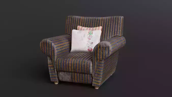 Old Fabric Armchair with Pillows
