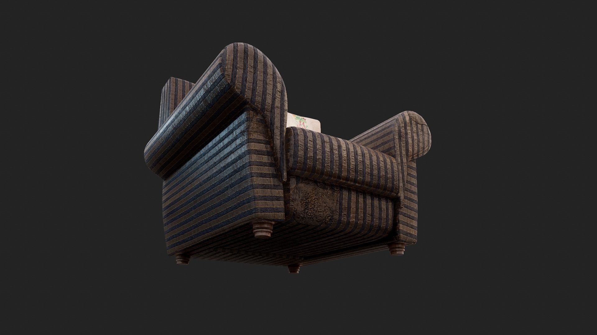 Old Fabric Armchair with Pillows Low-poly 3D model_9