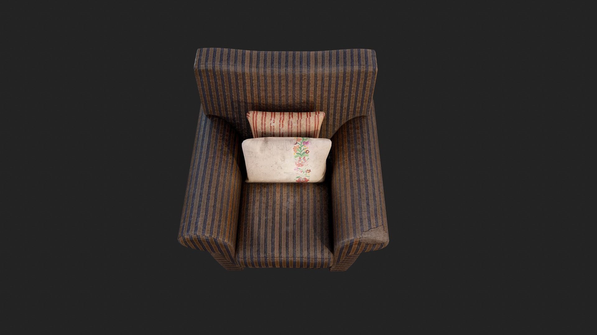 Old Fabric Armchair with Pillows Low-poly 3D model_7