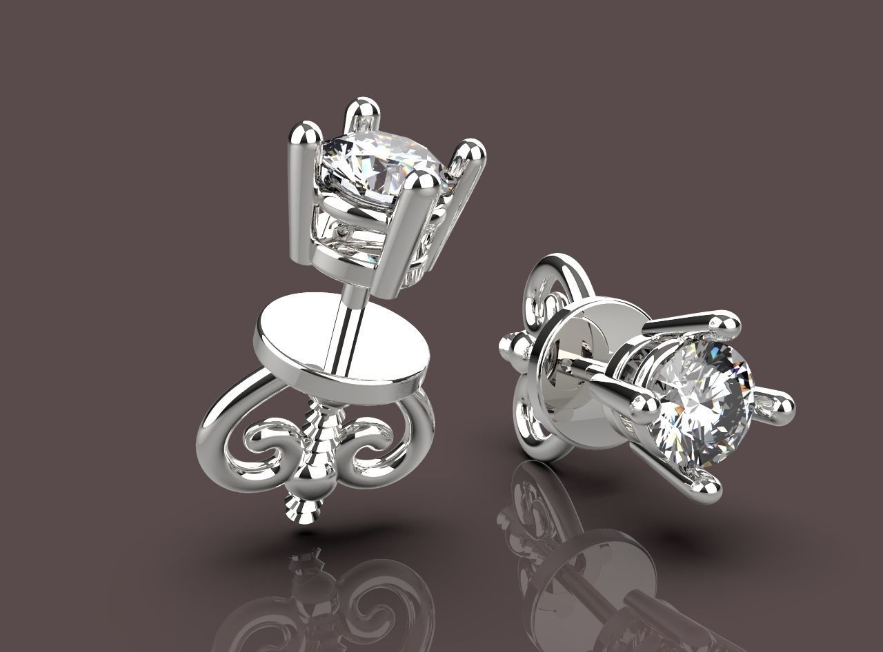 Earrings diamond stud earring 3D print model_2