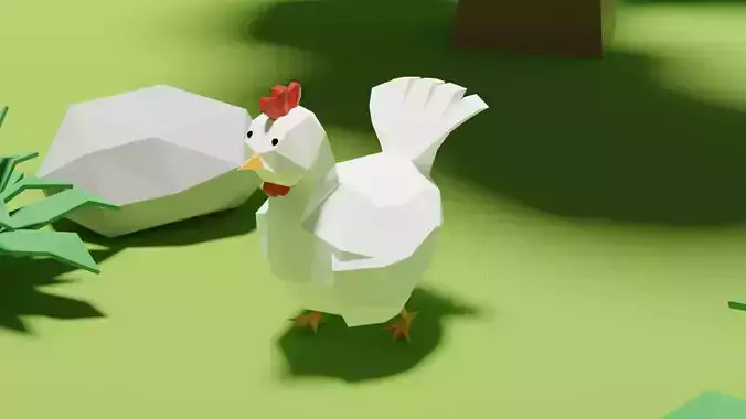 Low Polygons Cartoon 3D Hen