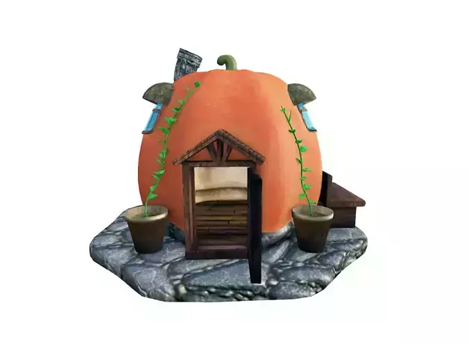 Pumpkin house - cute Halloween model Low-poly 3D model