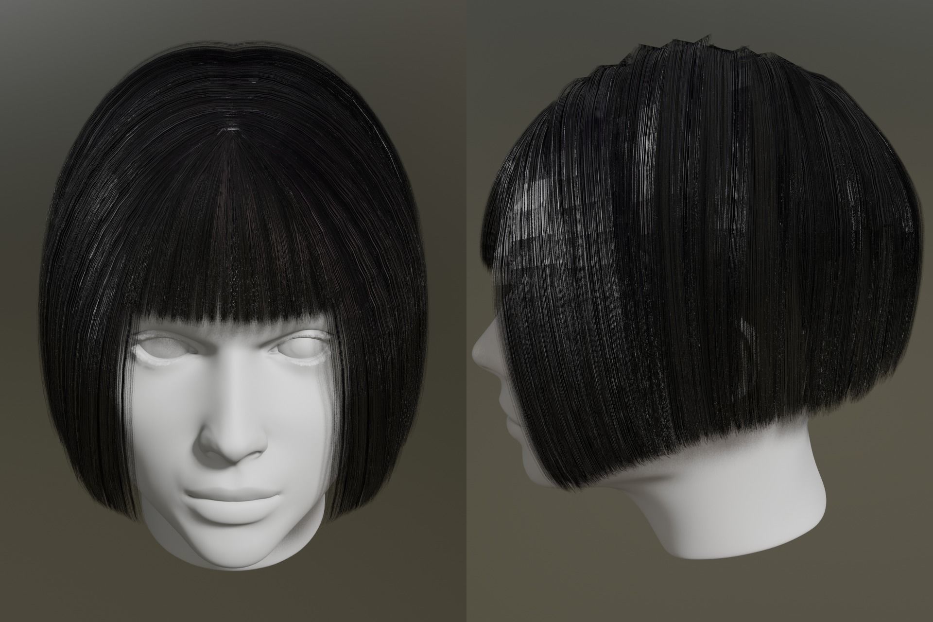Game ready - female 3d classic bob hair Low-poly 3D model_6