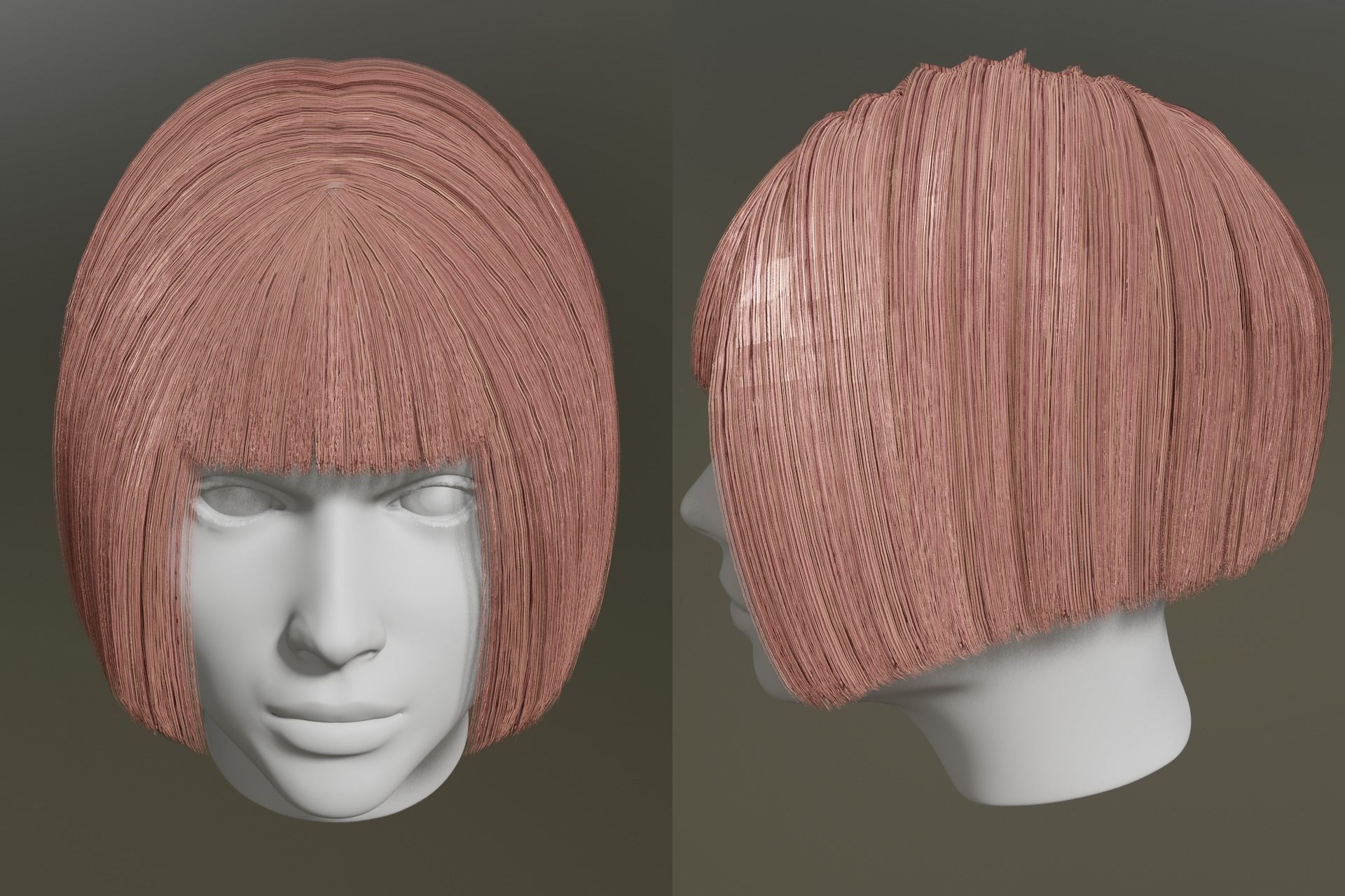 Game ready - female 3d classic bob hair Low-poly 3D model_10
