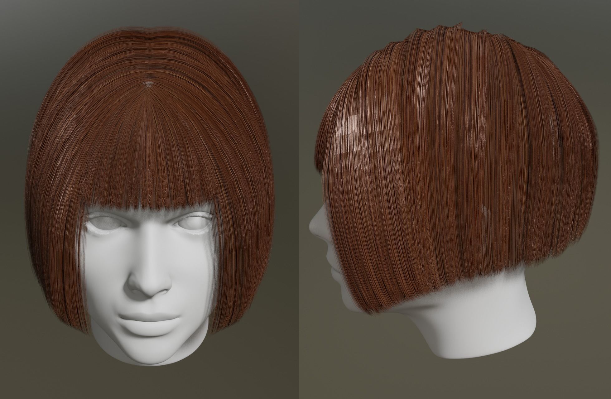 Game ready - female 3d classic bob hair Low-poly 3D model_8