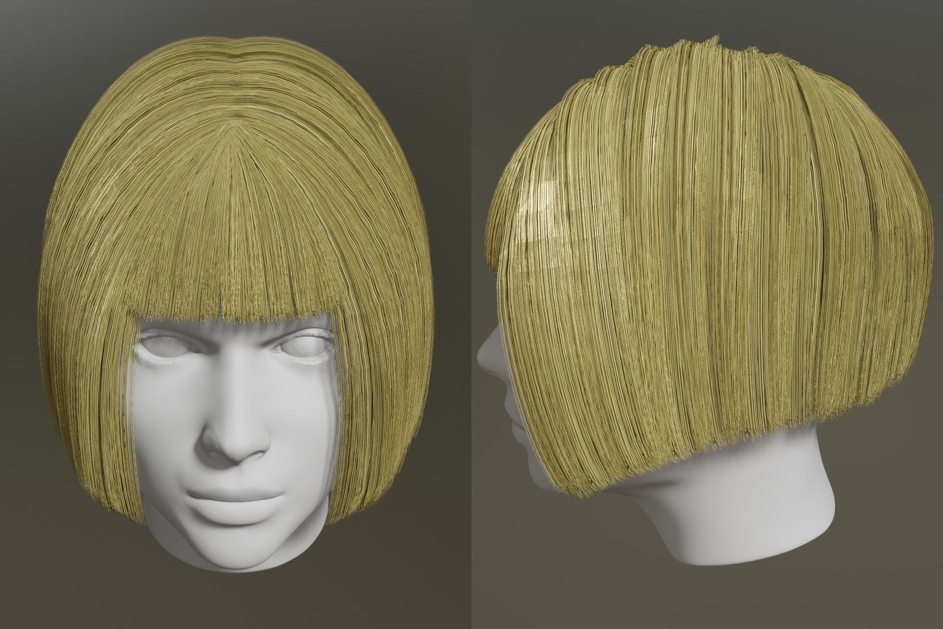 Game ready - female 3d classic bob hair Low-poly 3D model_4