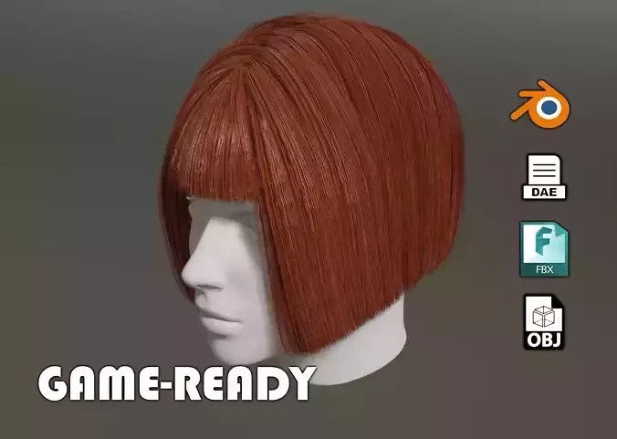 Game ready - female 3d classic bob hair Low-poly 3D model