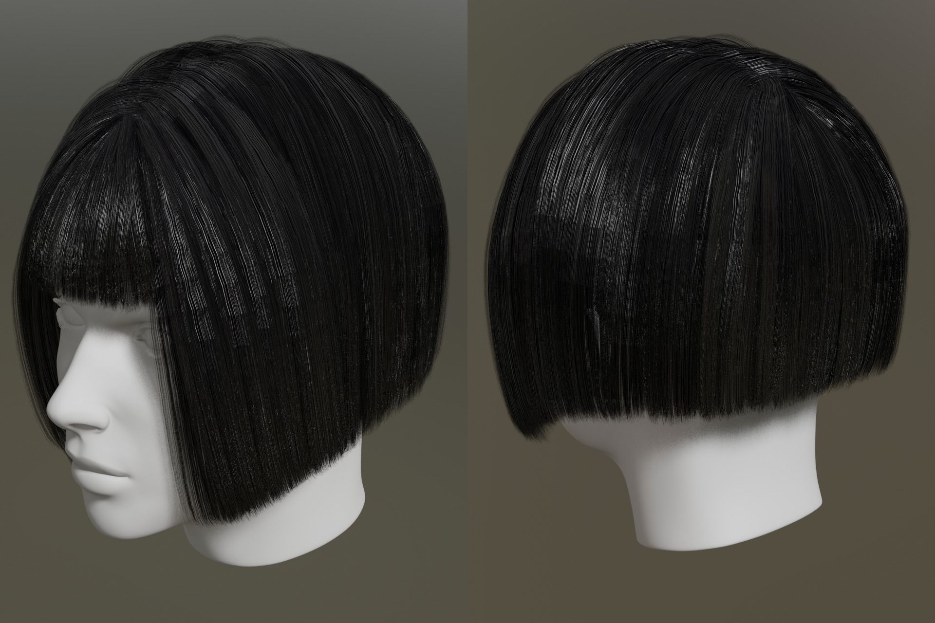 Game ready - female 3d classic bob hair Low-poly 3D model_7