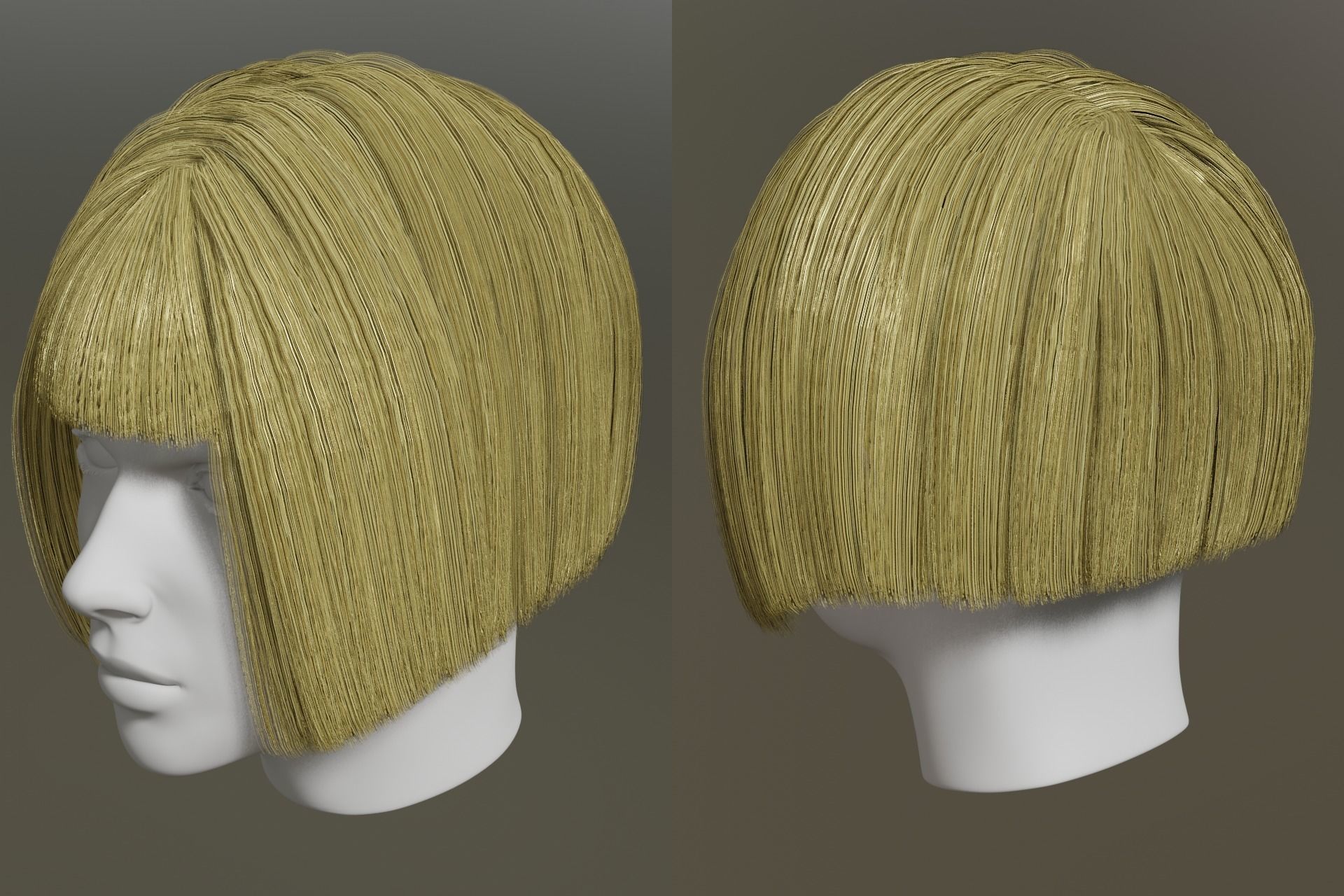 Game ready - female 3d classic bob hair Low-poly 3D model_5