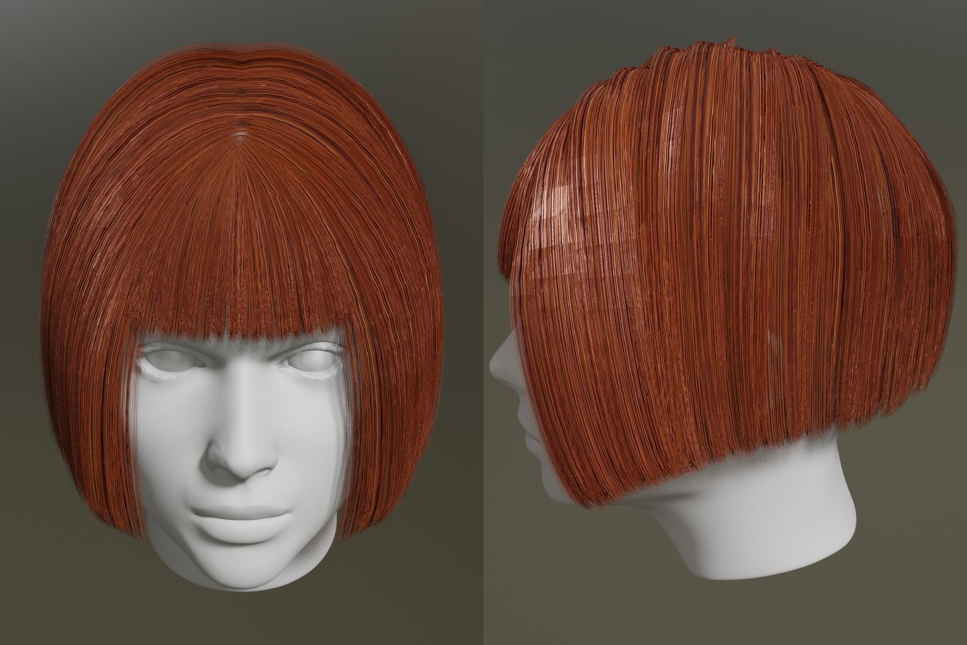 Game ready - female 3d classic bob hair Low-poly 3D model_12